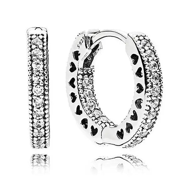 925 Silver Heart & Crystal Hoop Earrings Wedding Jewelry