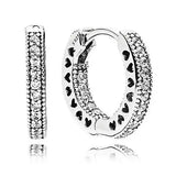 925 Silver Heart & Crystal Hoop Earrings Wedding Jewelry