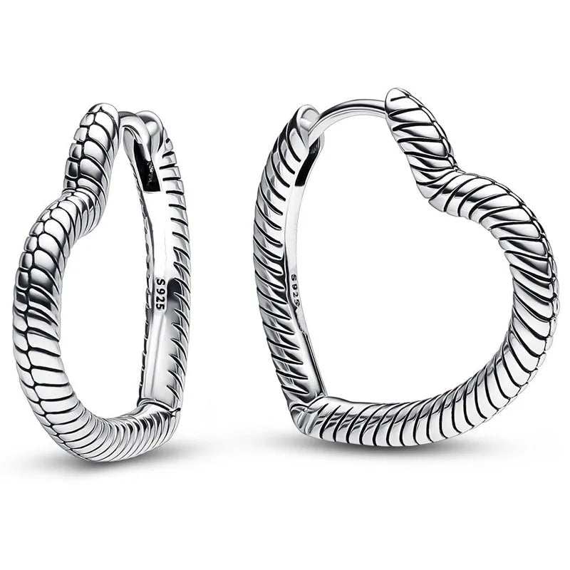 925 Silver Heart Charm Hoop Earrings Wedding Jewelry