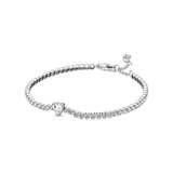 925 Silver Sparkling Heart Tennis Bracelet Women Bead Charm DIY Jewelry