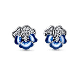 925 Silver Sparkling Infinity Heart Pansy Flower Stud Earrings