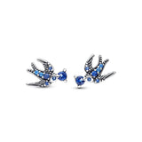 925 Silver Sparkling Infinity Heart Pansy Flower Stud Earrings