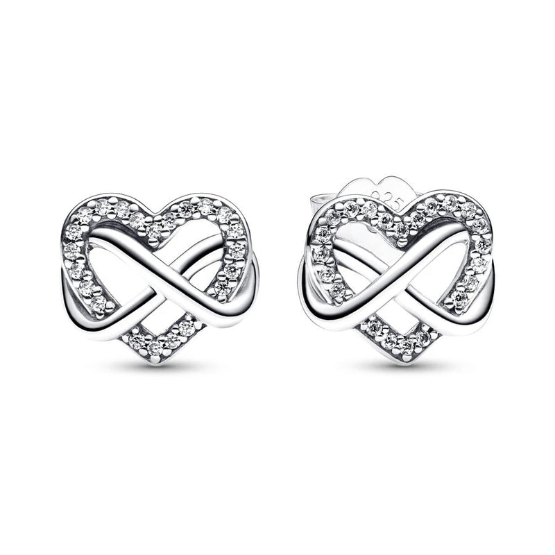 925 Silver Sparkling Infinity Heart Pansy Flower Stud Earrings