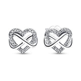 925 Silver Sparkling Infinity Heart Pansy Flower Stud Earrings