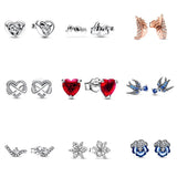925 Silver Sparkling Infinity Heart Pansy Flower Stud Earrings