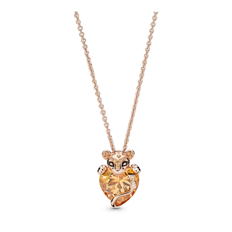 925 Silver Lion Princess Heart Necklace for Women