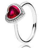 925 Silver Sparkling Love Heart Glamour Green Pink Red Crystal Ring