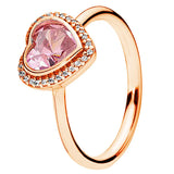 925 Silver Sparkling Love Heart Glamour Green Pink Red Crystal Ring