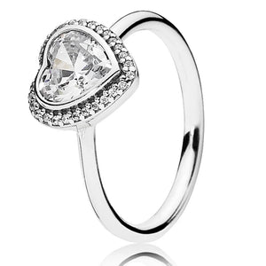 925 Silver Sparkling Love Heart Glamour Green Pink Red Crystal Ring