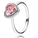925 Silver Sparkling Love Heart Glamour Green Pink Red Crystal Ring