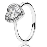 925 Silver Sparkling Love Heart Glamour Green Pink Red Crystal Ring