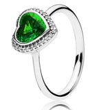 925 Silver Sparkling Love Heart Glamour Green Pink Red Crystal Ring