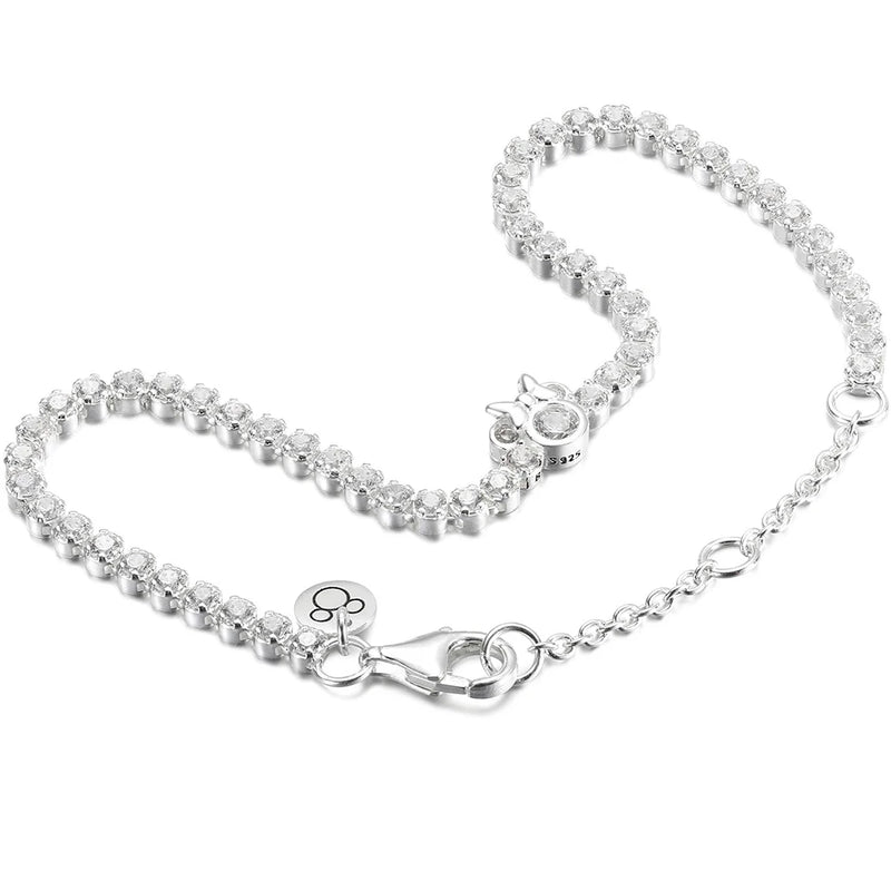 925 Silver Mouse Tennis Bracelet Women Bead Charm Gift DIY Jewelry
