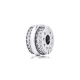925 Silver Pave Lines Clip Charm for Europe Bracelet Beads