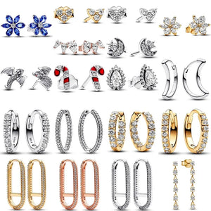 925 Silver Sparkling Pear Huggie Eternity Hoop Earring For Women