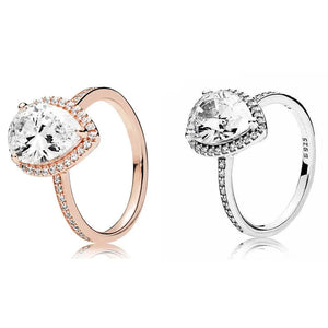 925 Silver Teardrop Crystal Ring for Women