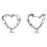 925 Silver Rose Heart Crystal Stud Earrings Wedding Gift