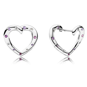925 Silver Rose Heart Crystal Stud Earrings Wedding Gift