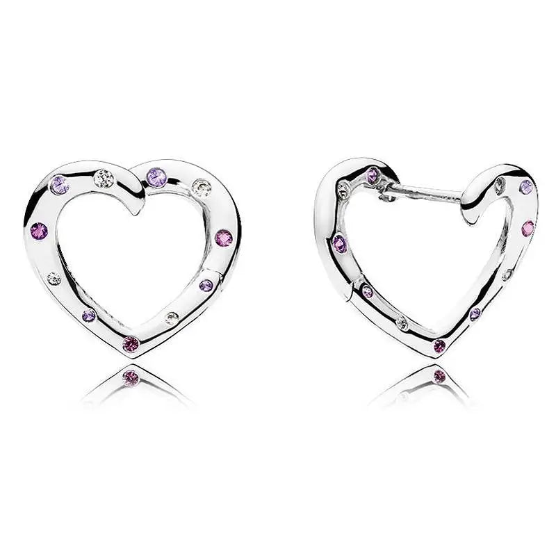 925 Silver Rose Heart Crystal Stud Earrings Wedding Gift
