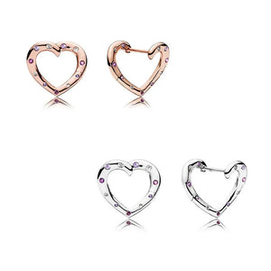 925 Silver Rose Heart Crystal Stud Earrings Wedding Gift