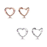 925 Silver Rose Heart Crystal Stud Earrings Wedding Gift