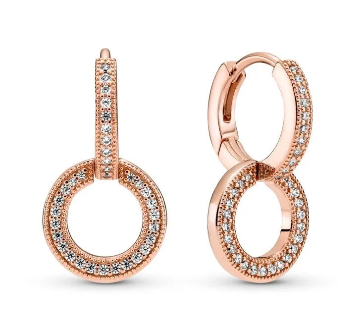 925 Silver Sparkling Rose Double Crystal Hoop Earrings Wedding Gift