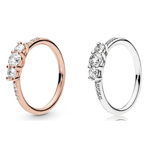 925 Sterling Silver Sparkling Rose Elegance Crystal Ring Women Wedding