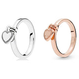 925 Sterling Silver Sparkling Rose Love Lock Heart Ring For Women