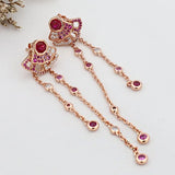 925 Silver Rose Peach Blossom Crystal Hoop Earrings Wedding Gift
