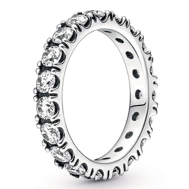 925 Silver Sparkling Row Eternity Crystal Ring Women Wedding Party Europe