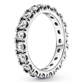 925 Silver Sparkling Row Eternity Crystal Ring Women Wedding Party Europe