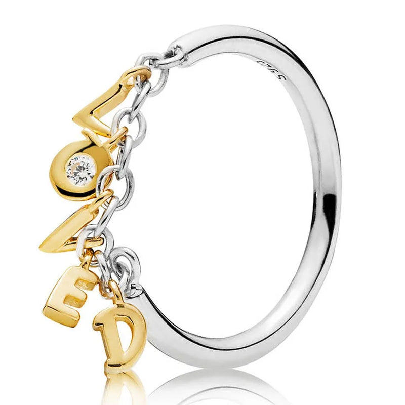 925 Sterling Silver Loved Script Ring For Women Wedding Party Europe Jewelry