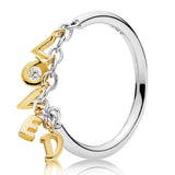 925 Sterling Silver Loved Script Ring For Women Wedding Party Europe Jewelry