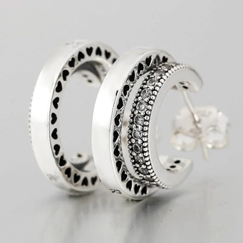 925 Sterling Silver Double Crystal Hoop Earrings for Women
