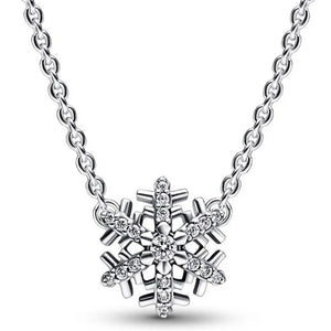 925 Silver Snowflake Crystal Pendant Necklace Women DIY Jewelry