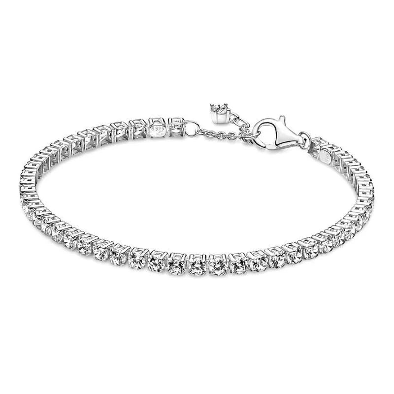 925 Silver Sparkling Tennis Crystal Bracelet Bangle Women Charm DIY Jewelry