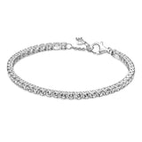 925 Silver Sparkling Tennis Crystal Bracelet Bangle Women Charm DIY Jewelry