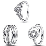 925 Silver Tiara Crown I-D Crystal Ring Women Wedding Party Jewelry