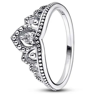 925 Silver Tiara Crown I-D Crystal Ring Women Wedding Party Jewelry