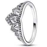925 Silver Tiara Crown I-D Crystal Ring Women Wedding Party Jewelry