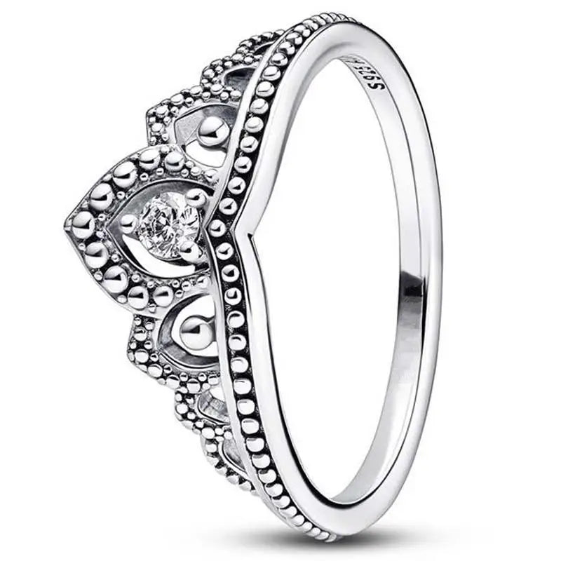 925 Silver Tiara Crown I-D Crystal Ring Women Wedding Party Jewelry