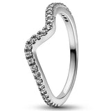 925 Silver Sparkling Wave Asymmetric Radiant Heart Signet Ring With Crystal