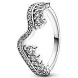 925 Silver Sparkling Wave Asymmetric Radiant Heart Signet Ring With Crystal