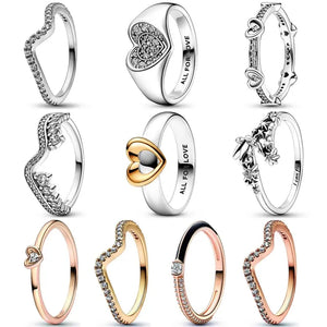 925 Silver Sparkling Wave Asymmetric Radiant Heart Signet Ring With Crystal
