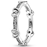 925 Silver Sparkling Wave Asymmetric Radiant Heart Signet Ring With Crystal
