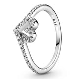 925 Silver Wishbone Heart Crystal Ring Women Wedding Party Europe Jewelry