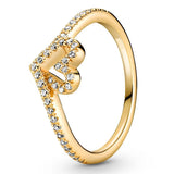925 Silver Wishbone Heart Crystal Ring Women Wedding Party Europe Jewelry