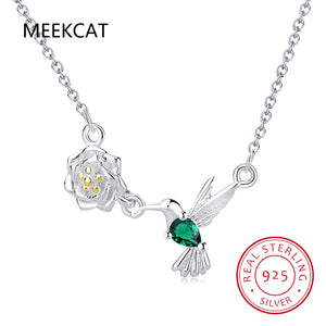 925 Silver Spring Bird & Tree Dangle Pendant Necklace for Women
