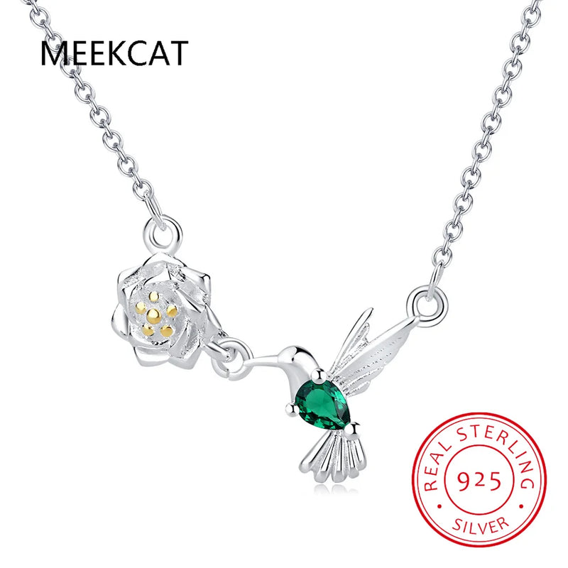 925 Silver Spring Bird & Tree Dangle Pendant Necklace for Women