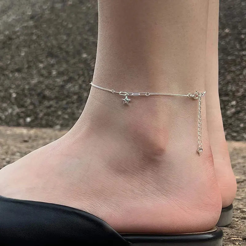 925 Silver Star Anklets Woman Ankle Bracelet Beach Accessories